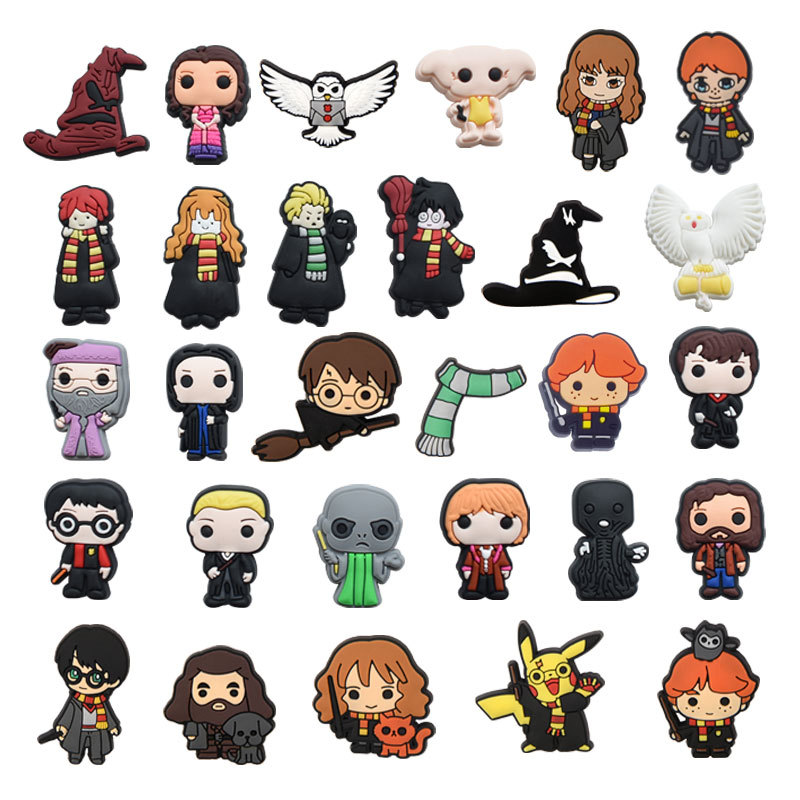 

Anime charms wholesale childhood memories magical shool figures funny gift cartoon charms shoe accessories pvc decoration buckle soft rubber clog charms, Equally mixed colors