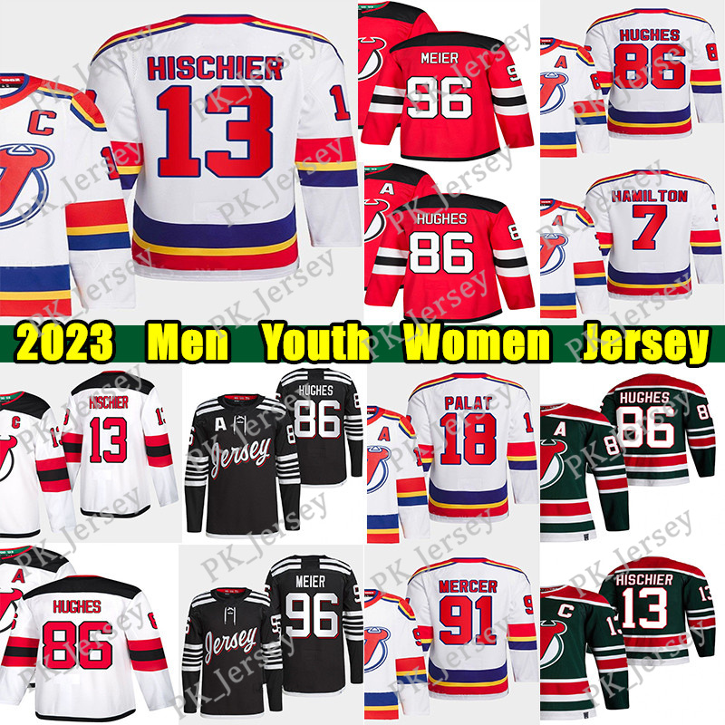 

#86 Jack Hughes Reverse Retro hockey jersey #13 Nico Hischier 7 Dougie Hamilton Ondrej Palat Miles Wood Martin Brodeur Dawson Mercer Jesper Bratt Timo Meier jerseys, Green reverse retro youth