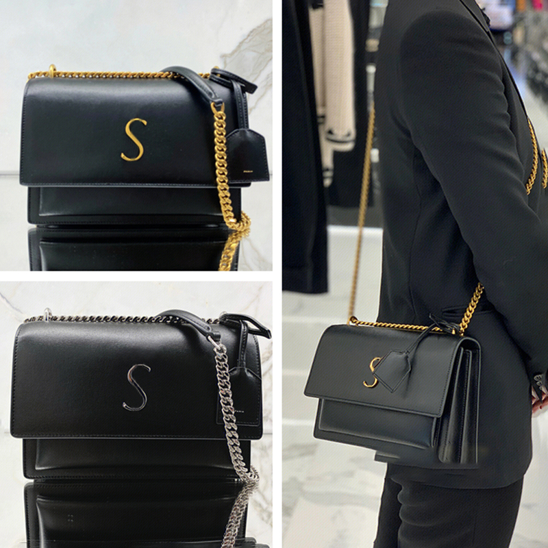 

fashion SUNSET satchel bags shoulder Genuine Leather clutch flap mens classic pochette envelope luxury Designer handbag chain womens crossbody tote bag key ring, Red gold