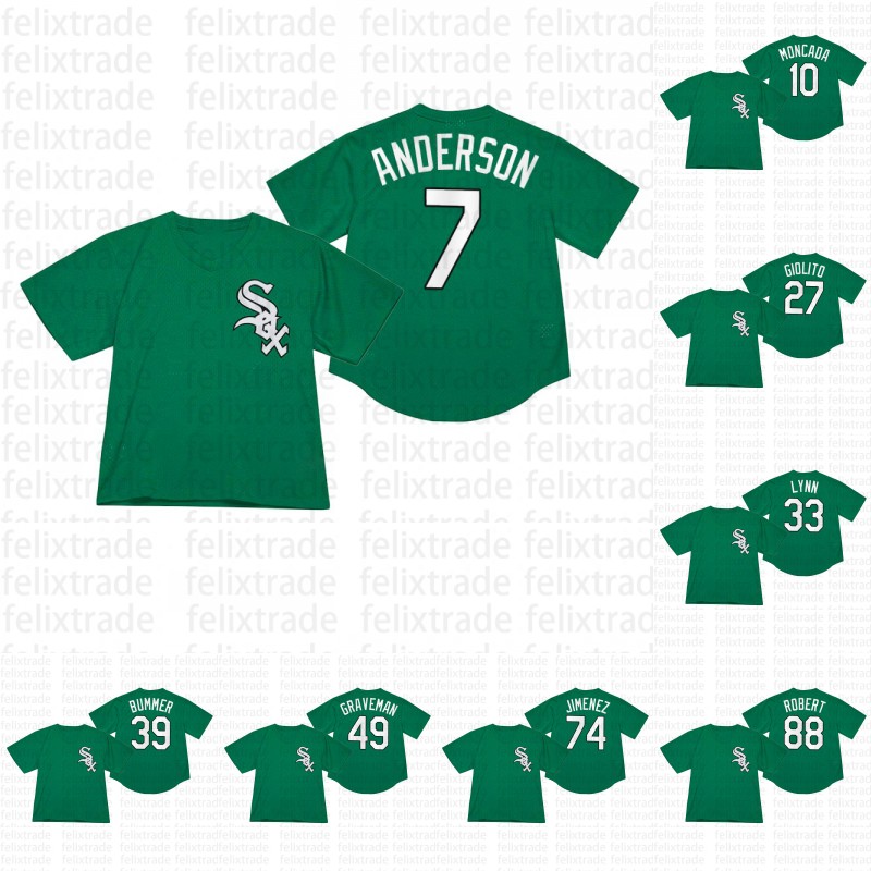 

7 Tim Anderson Chicago Yoan Moncada Baseball Jersey White Sox Patrick's Day JerseyAndrew Benintendi Lucas Giolito Leury Garcia Liam Hendriks Luis Robert Lance Lynn, 40 reynaldo lopez