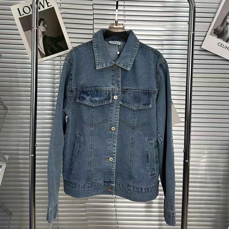 DUPE LOE-WE Denim Jacket S-L Embroidery Pattern at Elbow Women Fashion Coat With Dust Opp Bag