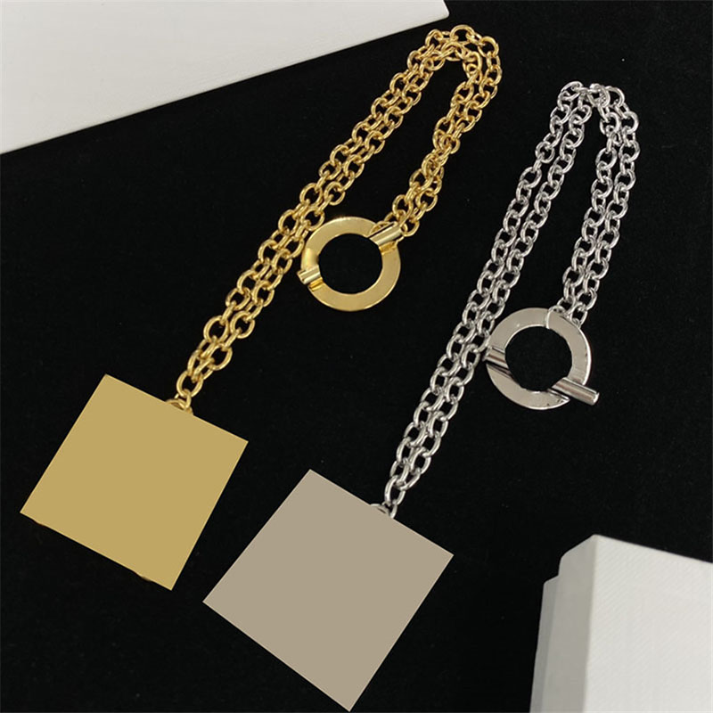 

OT Button Design Pendant Necklaces Women Hollow Round Plate Geometry Necklaces Plain Party Gift Jewelry