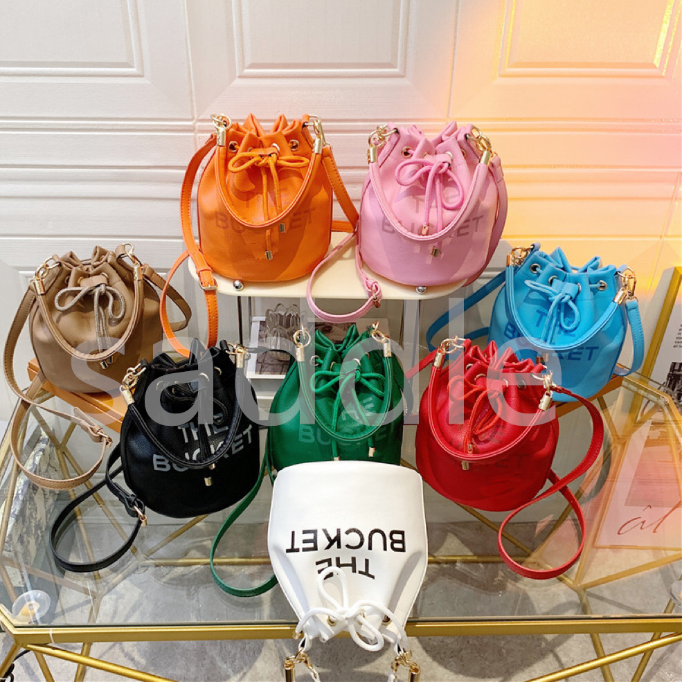 

The Bucket Bag Lady Famous Designer Vintage Drawstring Pull Closure Handbag Leather Textured Rope Handle Shoulder Bags Full Grain Handle, Customize