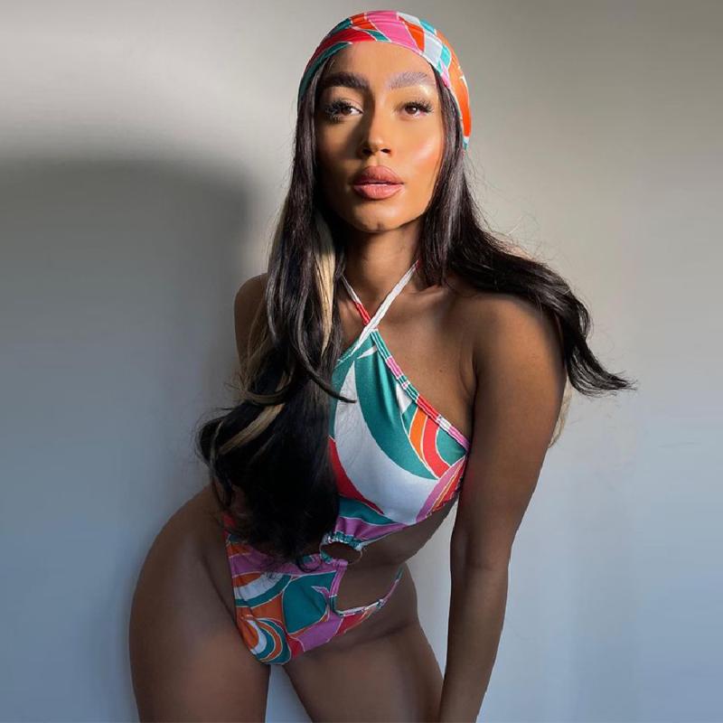 

Women' Swimwear Aesthetic Print Beachwear Rompers Womens Bodysuit Sexy Hanging Neck Backless One Piece Outfit Summer Waist Band Cut Out Ove, Multi