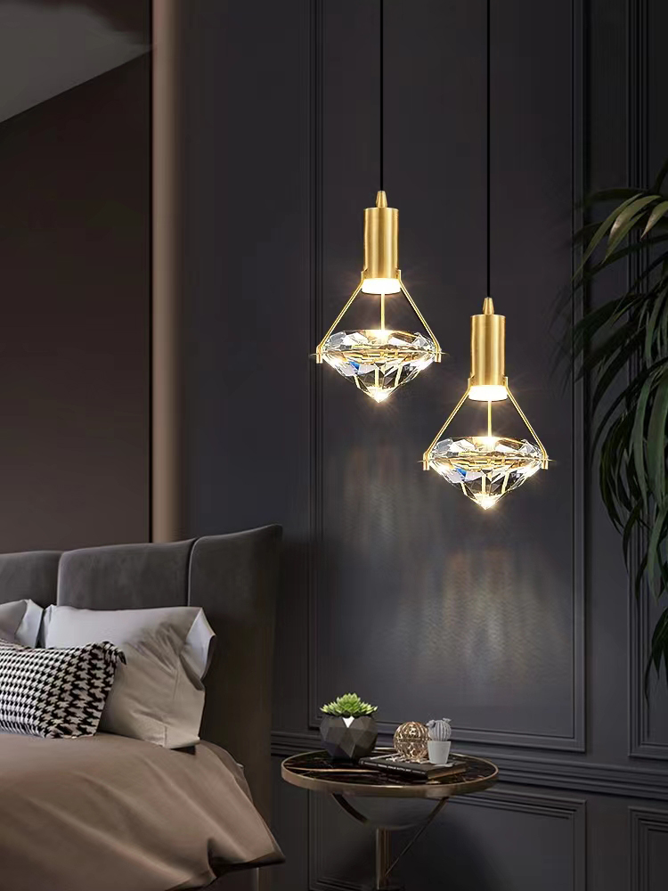 Lampes suspendues en cristal de diamant de luxe lampe de chambre à coucher de Restaurant nordique Luminaire Suspension décoration lampe suspendue