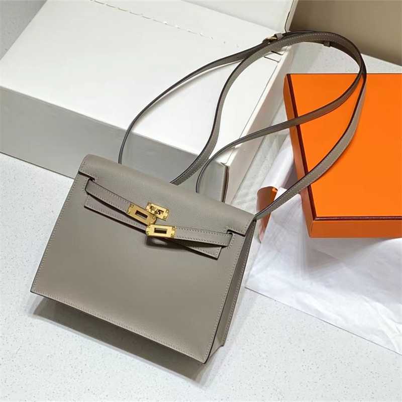 

Designer Kellies Bag Handmade Wax Thread Evercolor Cowhide Danse Dance Advanced Feeling Single Shoulder Cross Shoulder Double Shoulder Waist Zc, Elephant grey