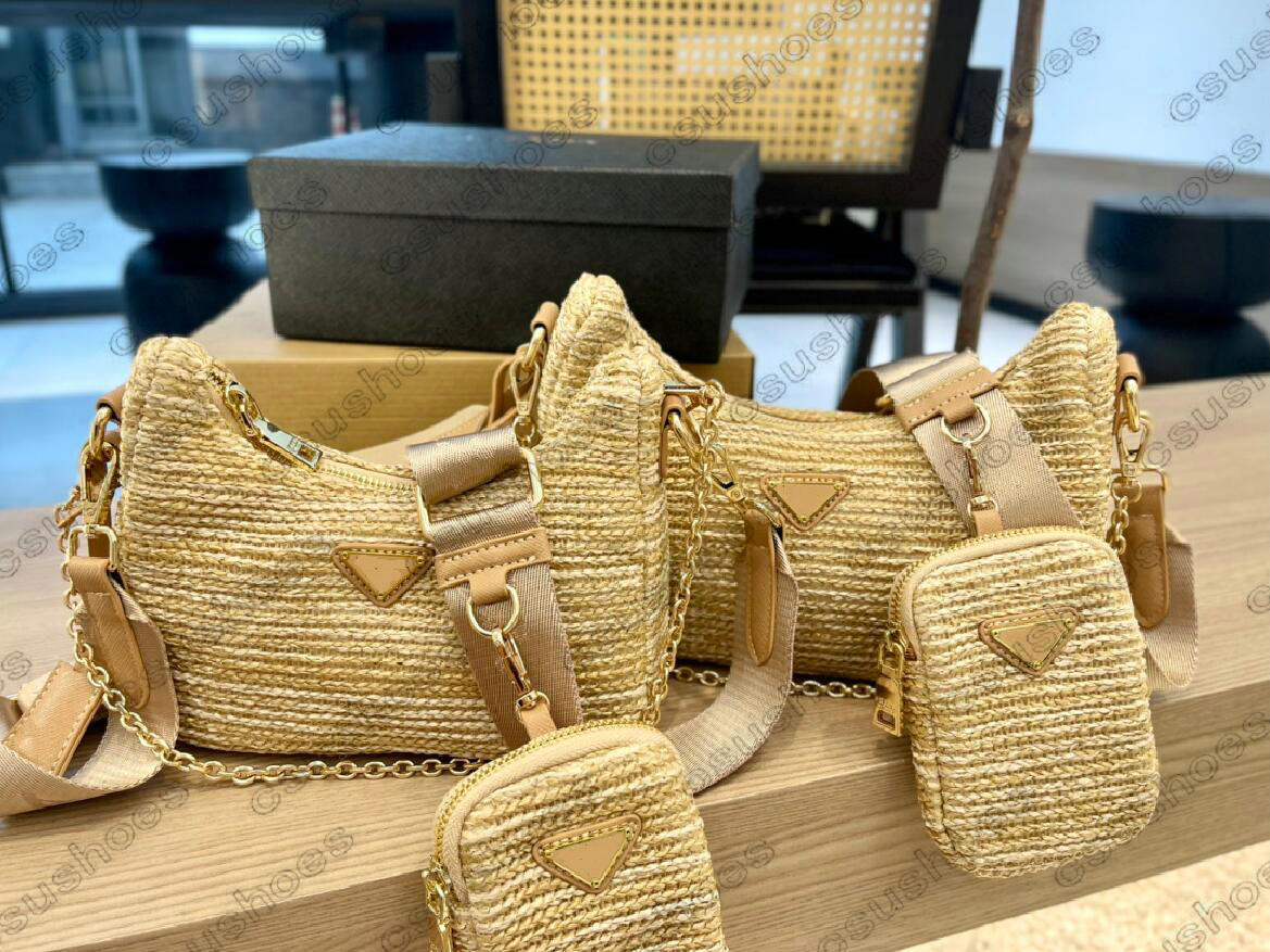 

Re 2005 Straw Chain Bags Women Editions 2000 Designer Luxury Handbag Hobo Nylon Crossbody Bag 2-Piece Purse Mini Raffia Three In One Triangle Logo Shoulder Bag, Customize