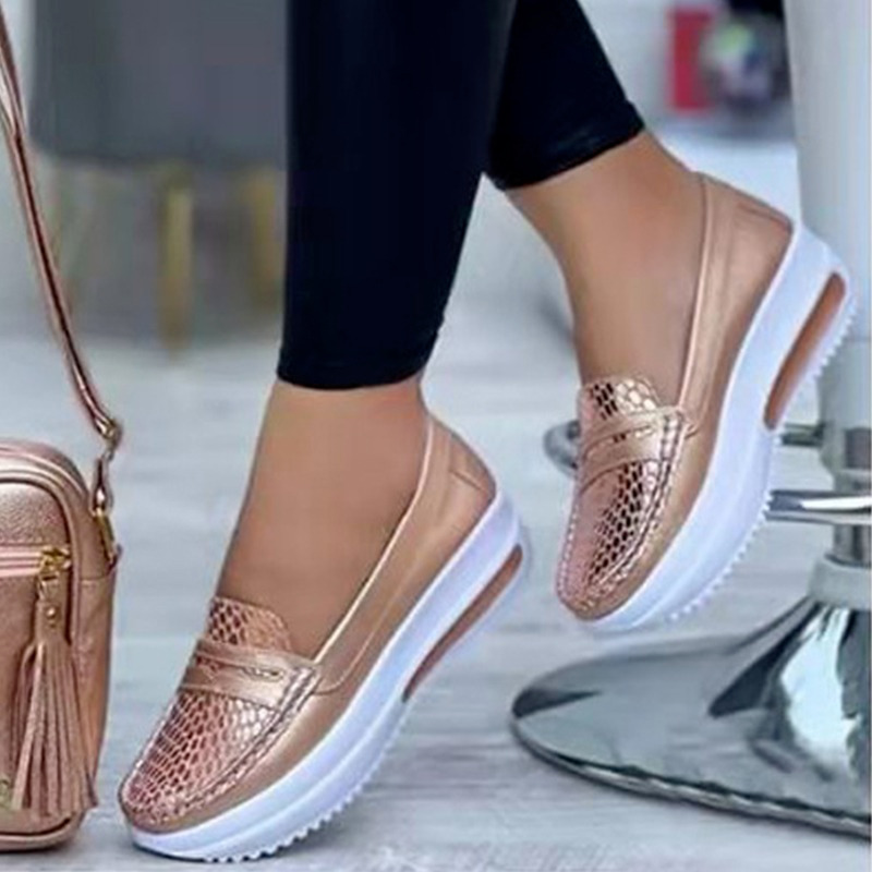 

Dress Shoes Fashion Loafers Luxury Designer Breathable SlipOn Vulcanized Shoes Casual Wedge Heel Lightweight Outdoor Women's Sneakers 230306, Rose gold