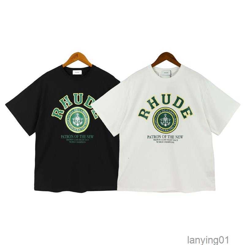 

Rhude 2023 Summer European American Fashion Brand Loose Short Sleeve T-shirt Design Sense Letter Print Top Unisex Us Size -xl, White