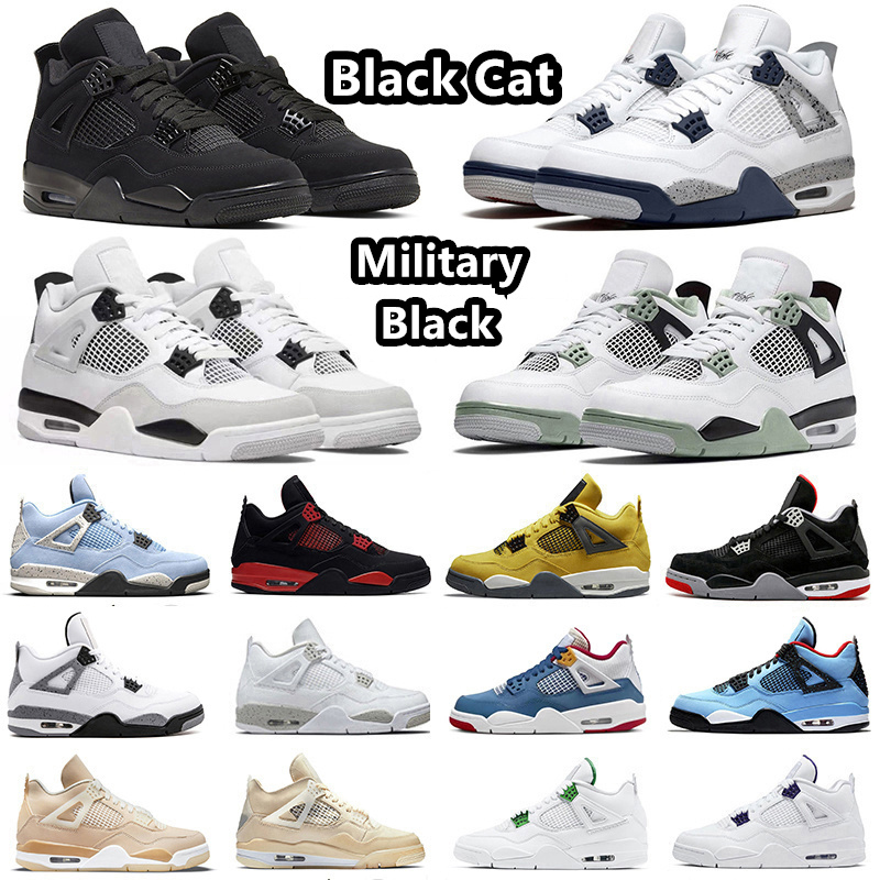 

Jumpman 4 Military Black Cat Shoes Lighting 4s Violet Ore Red Cement Red Thunder University Blue White Bred Seafoam Messy Room Basketball Shoe for Men and Women, Item#37