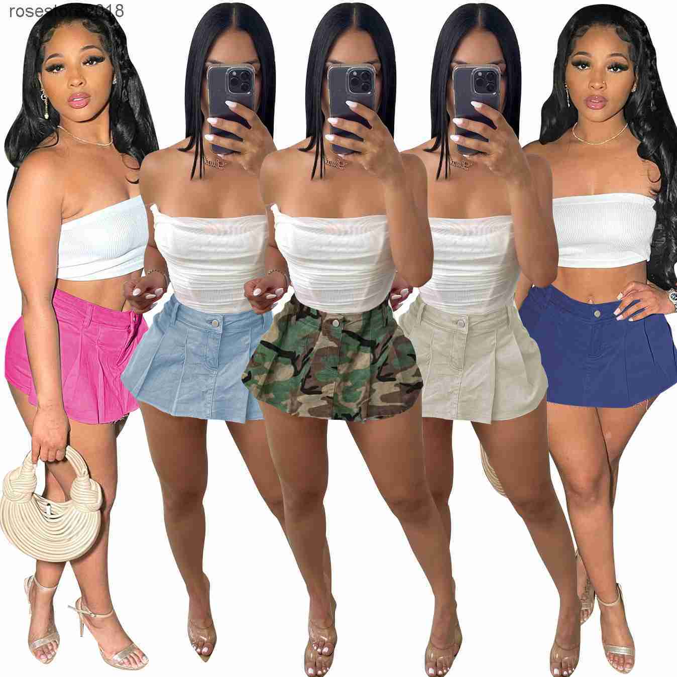 

2023 Pleated Skirt Clothes Women Pants Shorts Sports sexy jeans stretch pants skirt, Beige