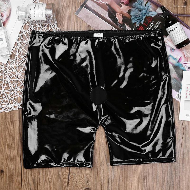 

Underpants Mens PVC Wet Look Open Crotch Front Boxer Briefs Sleep Trunks Shorts Underwear Clubwear Sexy Smooth Youth Boxers Hombre, Black