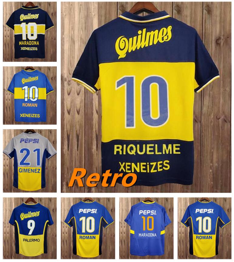 

97 98 Boca Juniors Retro MARADONA CANIGGIA Soccer Jerseys 2001 ROMAN GIMENEZ RIQUELME PALERMO TEVEZ Home Away Football Shirt, 2003 2004 home