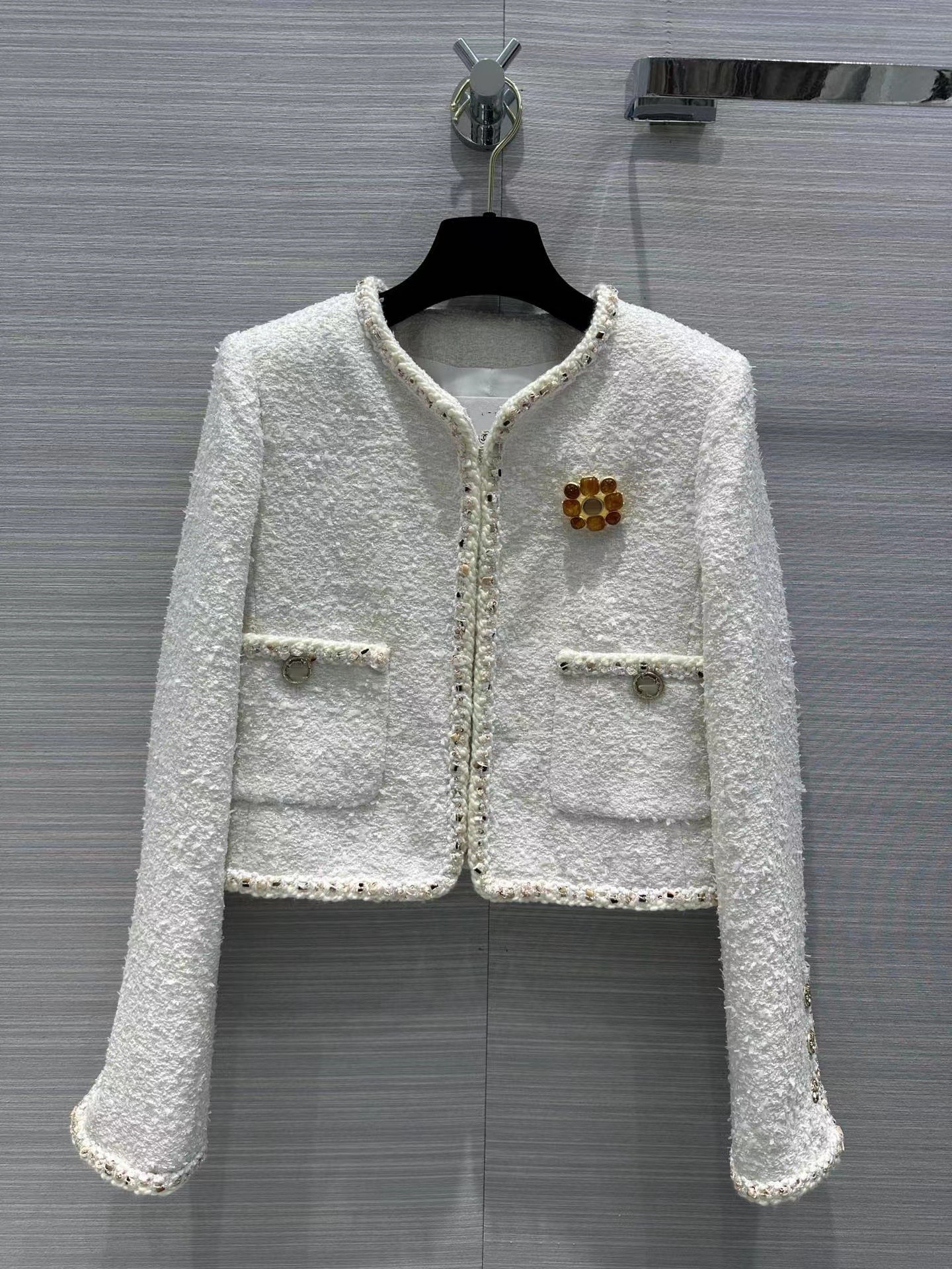 Womens Jackets 2023 New Spring Autumn Milan Runway Coats O Neck Long Sleeve High End Jacquard Cardigan Designer Tops 0307-2