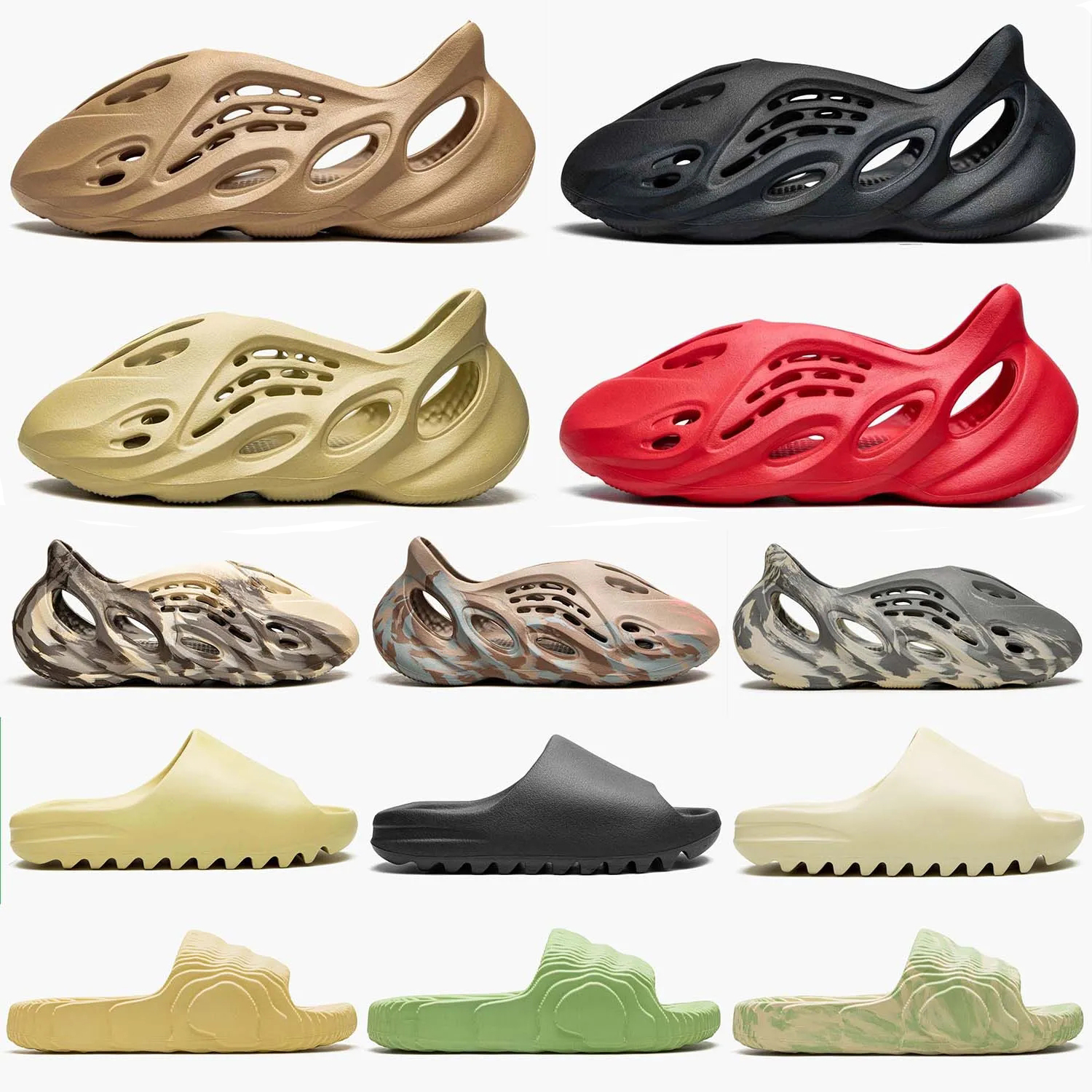 

Famous brand Adilette 22 slippers, men's sandals, women's sandals, three layers of black and white resin pattern gray desert sand magic lime MX Carbon Runr sandals, Color10