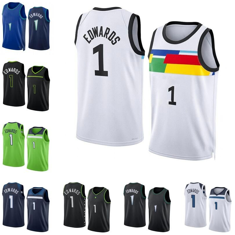 

Anthony Edwards Basketball Jersey 2022-23 season white black blue men women youth S-XXL city jerseys 1, With logo