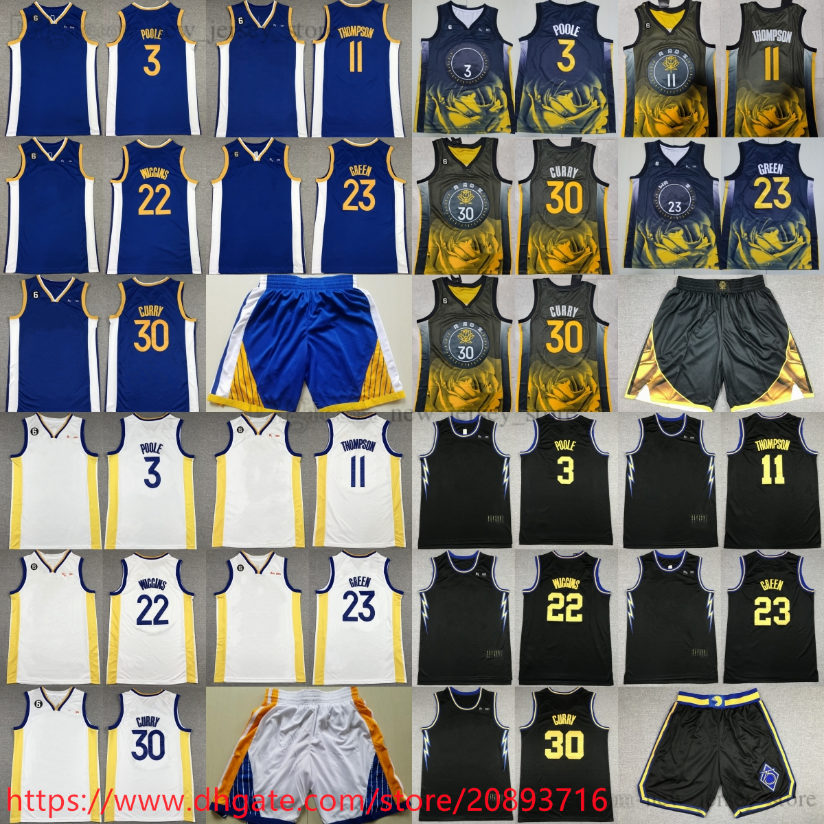 

11 Klay Thompson 30 Stephen Curry Jersey With 6 Patch Basketball 22 Andrew Wiggins 23 Draymond 3 Poole Green Black White Blue Retro Jerseys 2022-23 New Rose City