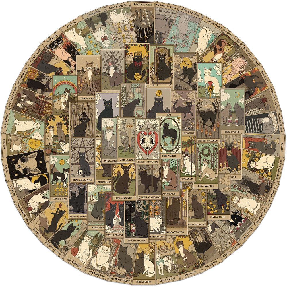 

72Pcs-Pack Cat Tarot Stickers Wholesale Vinyl Sticker Waterproof Laptops Car Scrapbooking Guitar Box Skateboard JDM Luggage Decal