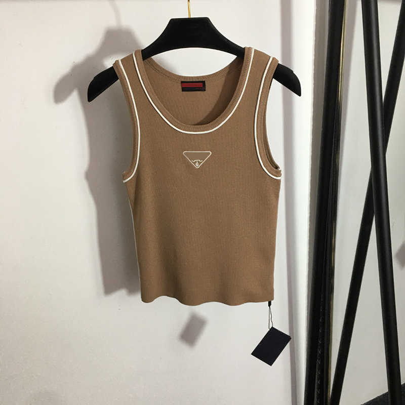 

Triangle Badge Knitted Tanks Letter Embroidery Women Camis Casual Running Sport Tanks for Female, Black