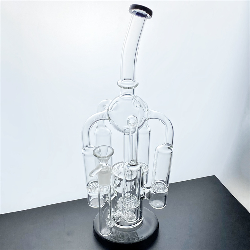 

High quality amazing function recycler bong glass water pipe smoking pipe with 5 percs bowl 14mm male joint (GB-291)