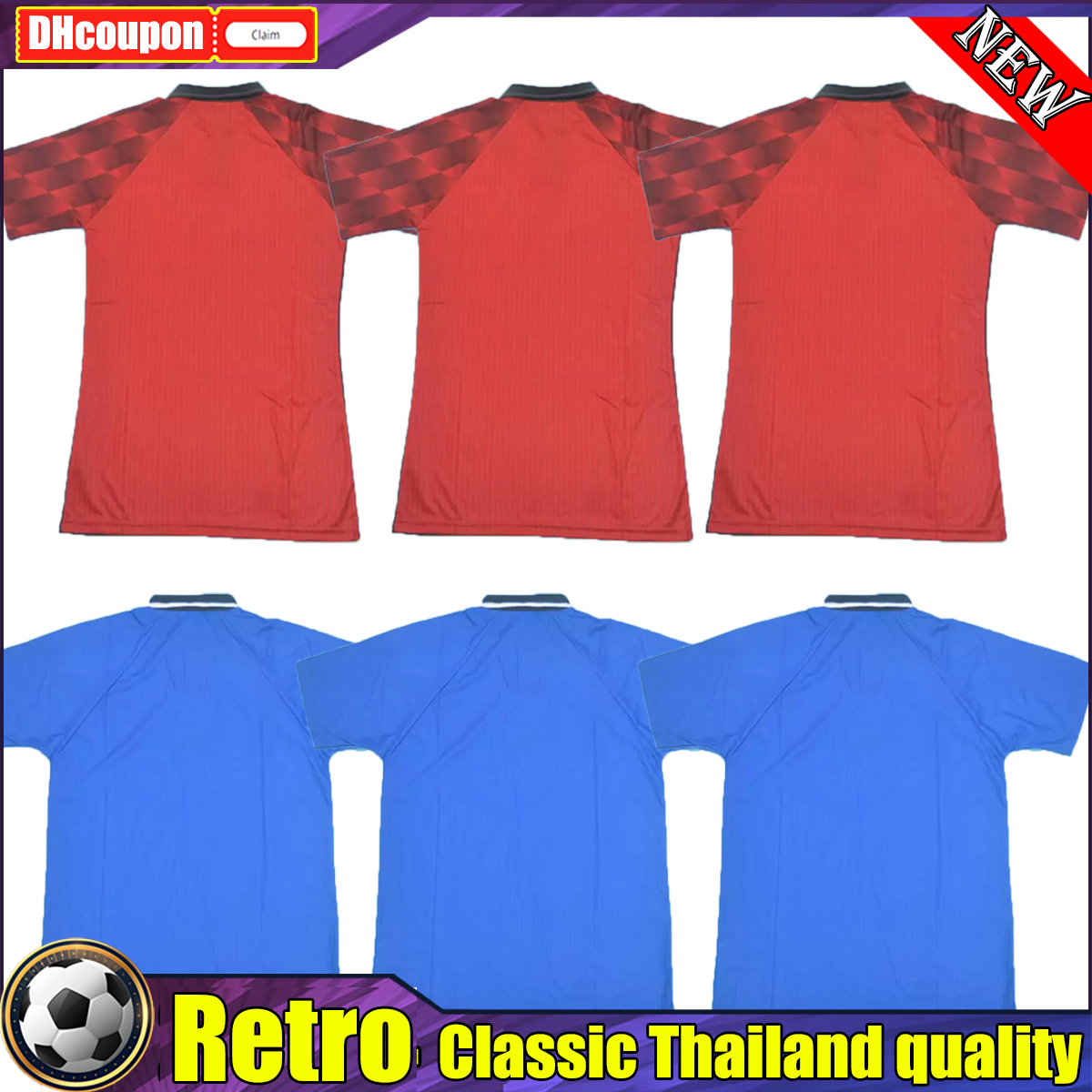 

CANTONA Manchester 96 97 98 RETRO soccer jerseys UTD Vintage Classic football shirts home red BECKHAM SOLSKJAER united away third white blue IRWIN top thai quality, 02