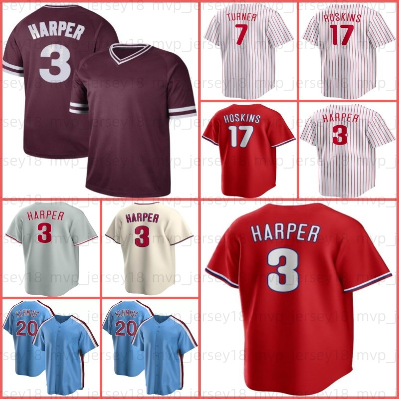 

3 Baseball Jersey Bryce 7 Trea Turner Harpe Nick Castellanos J.T. Realmuto Kyle Schwarber Matt Strahm Hoskins Aaron Nola Alec Bohm Vierling 17, Men jersey