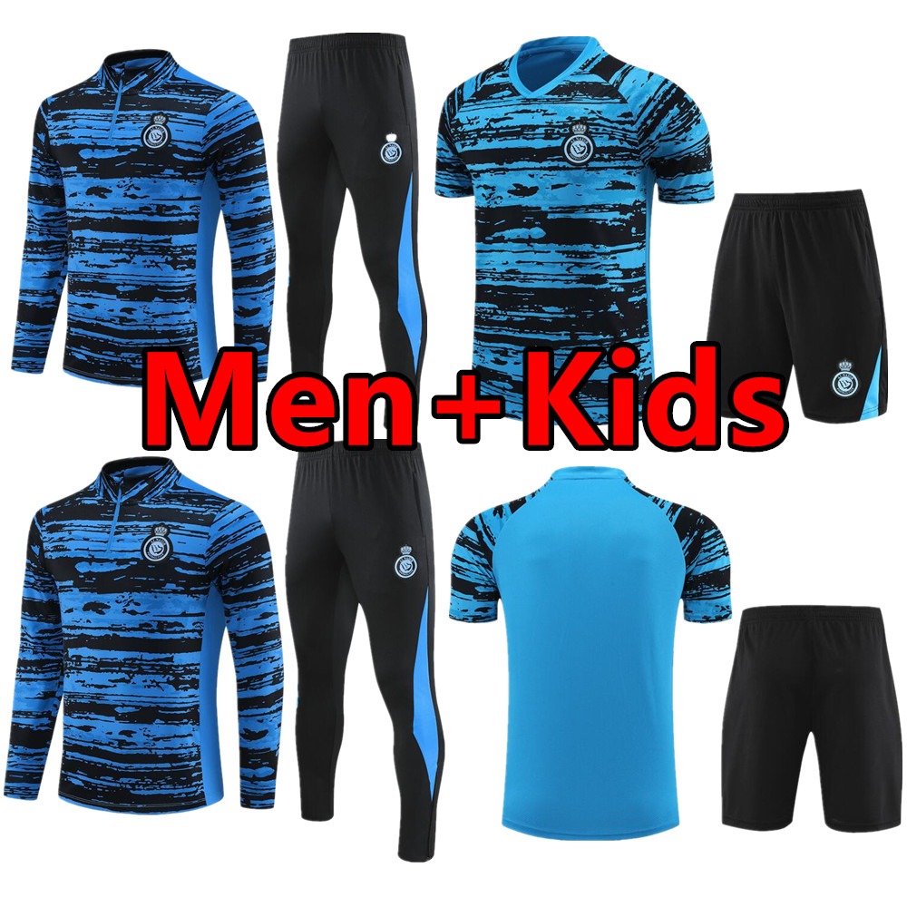 

22 23 Kids Al Nassr FC Soccer Tracksuit Long Sleeve Training Suit Men Tracksuits 2022 2023 CR7 Gonzalo Talisca Football TRACKSUIT Half Zipper Set Shorts Kit