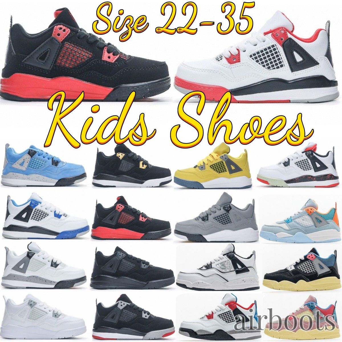 

4 kids shoes 4s basketball boys sneakers designer military black cat Sport trainers kid youth toddler Athletic shoe Lightning Red Thunder Fire Red Outdoor Sneaker, 10