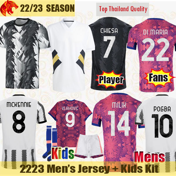 

22 23 Soccer Jerseys MILIK DI MARIA 2022 2023 Remake Kit Icon collection Fans Player Juve CHIESA McKENNIE POGBA Football Shirt AKE CUADRADO Mens Jersey Kids Sets, Shorts away