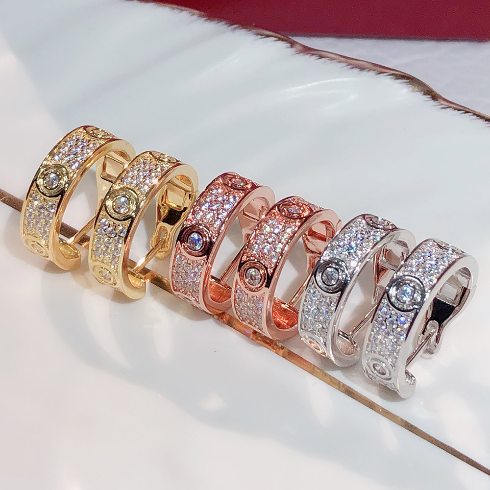 

new Clip-on & Screw Back 316l stainless steel Diamond brand love stud earring with all stone for mother and women earring jewelry