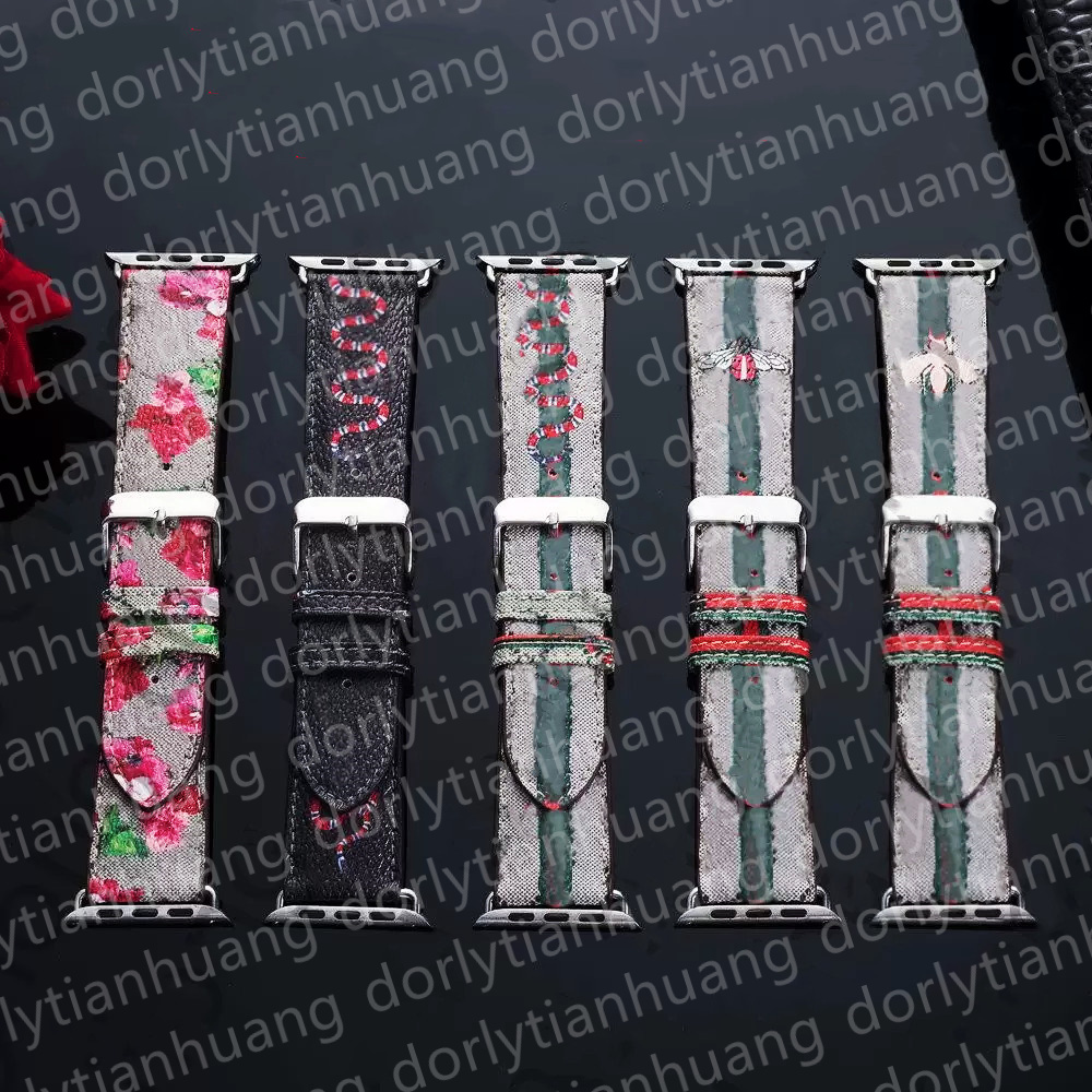 

G Top Designer Watch Band Straps for Apple Watch Series 8 7 6 4 5 3 Band iWatch Bands 41mm 45mm 44mm 49mm PU Leather Bee Snake Letter Pattern Smart Strap Armband Watchbands