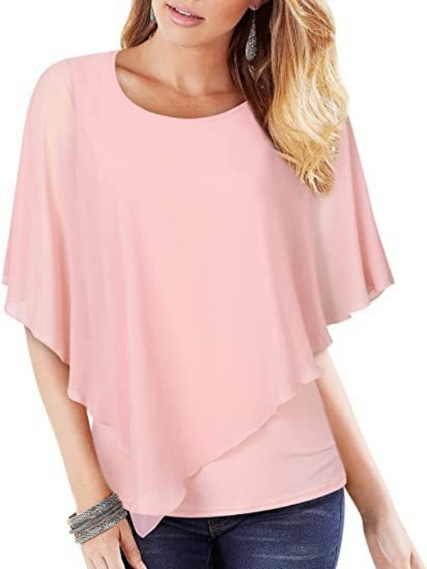 Women's Blouses & Shirts Plus Size For Women 4xl 5xl Large Chiffon ShirtsWomen' Patchwork Double Layer Tops Casual Batwing Tunic 2022 A