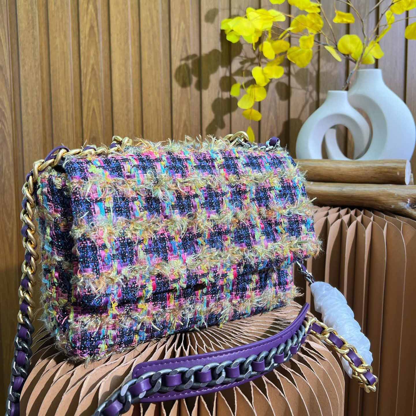 

Large Capacity Classic Woolen Flap Bag Womens Fashion Luxury Designer Gold Tone Metal Diagonal Shoulder Chain Outdoor Portable Shopping Bag Card Holder 25x18cm, Box