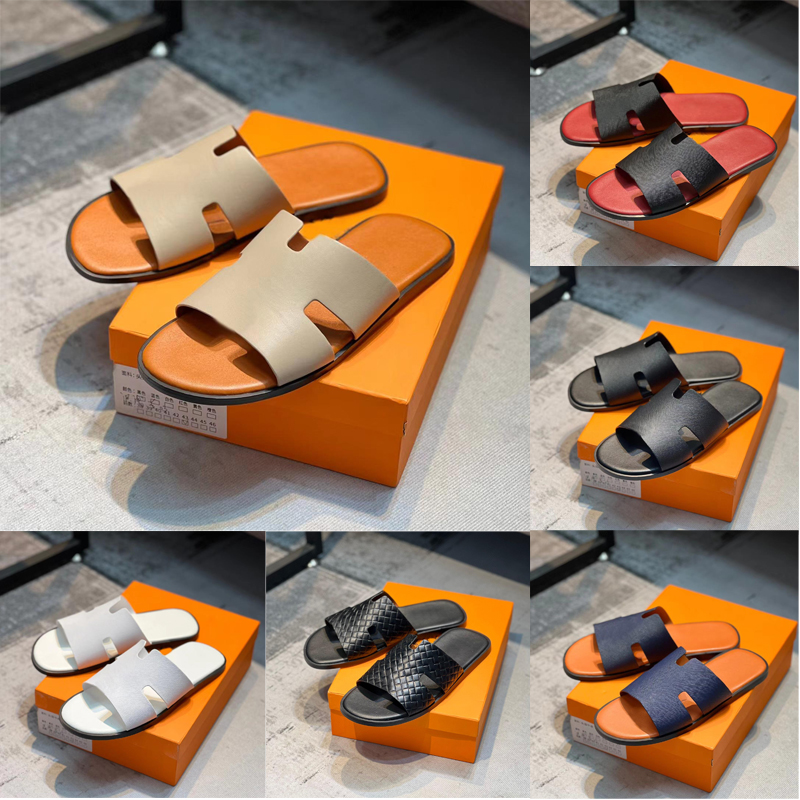 

Summer Men Slippers Flats Designer Leather Sandals Izmir Flip Flop Oran Heritage Calfskin Sandal For Man Woman Lazy Large Beach Casual Slipper Slides Shoes, Color4