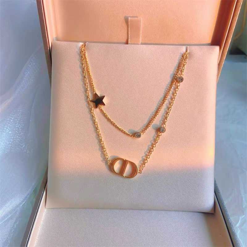 

Titanium steel temperament double-layer CD necklace female letter clavicle chain Xiaozhongwang red ins versatile Korean version daily