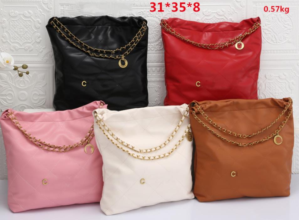 

New Leather Garbage Pack Women's High-Grade Oil Wax Leather Large Capacity Rhombus Chain Shopping Bag for Women, 31*35*8cm