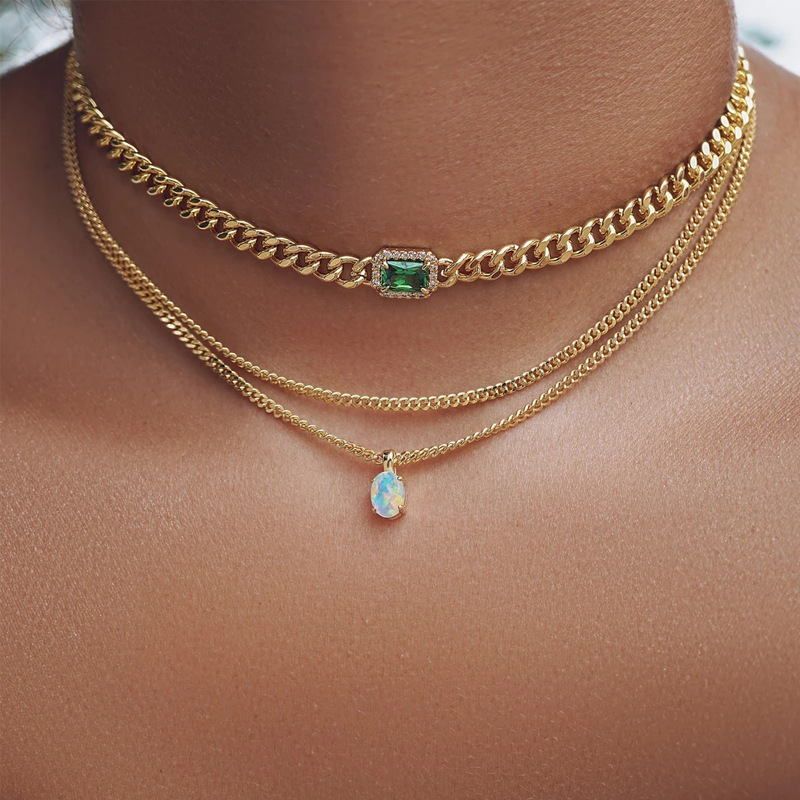 

Crystal Gem Necklace Banquet Jewelry Set Fashion Personality Multilayer Wholesale