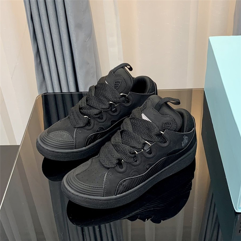 

dhgate fashion Plate-forme lanvins Casual Shoes for men woman lace-up Leather curb summer outdoor pairs designer sneakers multicolor thick bottom massage trainers, Color 22