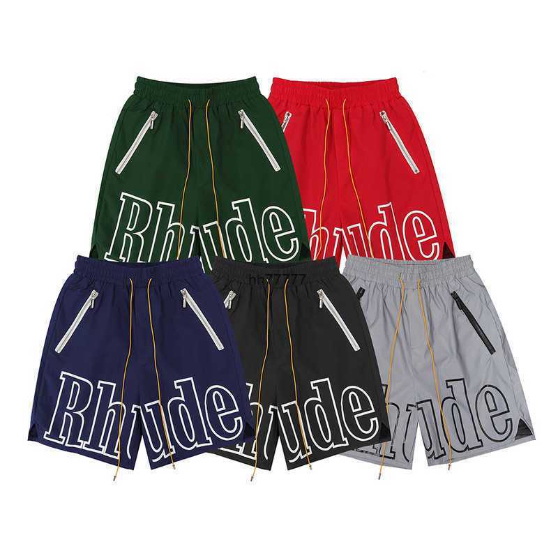

Oucu 2023 Men' and Women' Fashion Shorts Brand Rhude Black Zipper Reflective Drawcord Casual Capris 8s2f, Fh552 black