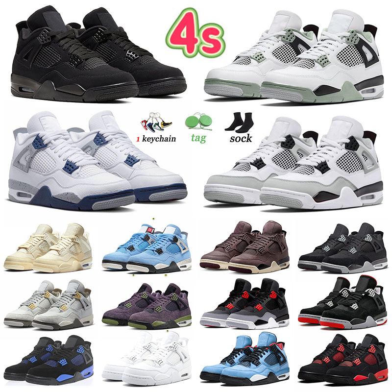 

4 Seafoam Sneakers Basketball Shoes 4s Midnight Navy Black Cat Red Thunder University Blue Pine Green Pure Money Sail Air Jordans4 Jorde Jordam Jordon Jordens, 40-47 red cement
