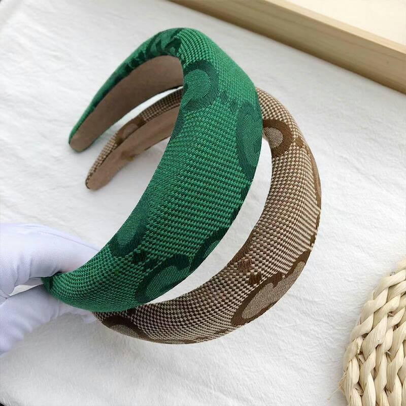 Vintage Brand Designer Double Letter Printing Headbands for Women Wide-brimmed Thicken Spring HairBands HeadWrap Cloth Fabric Headwear Stree-image-847501059