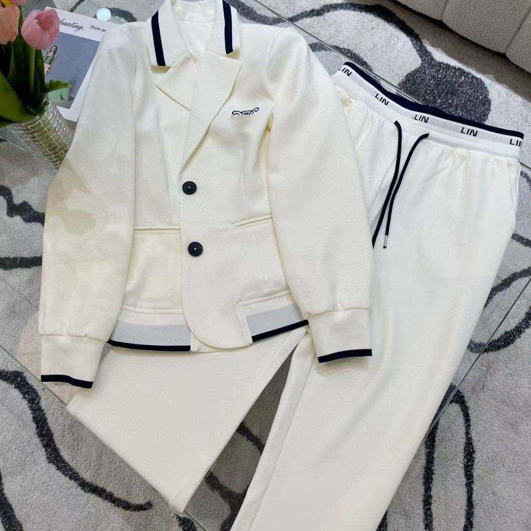 

22ss women designer brand Sports suit new fashion threaded letter jacquard suit wide leg suit autumn High Quality womens clothing, Black