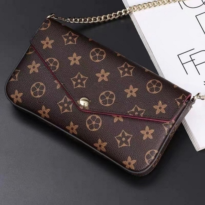 

Multi Felicie Pochette Women bags Chain Bags Wallet Messenger Leather Handbags Shoulder High Quality Flower Purse Crossbody tote bags, Brown flower