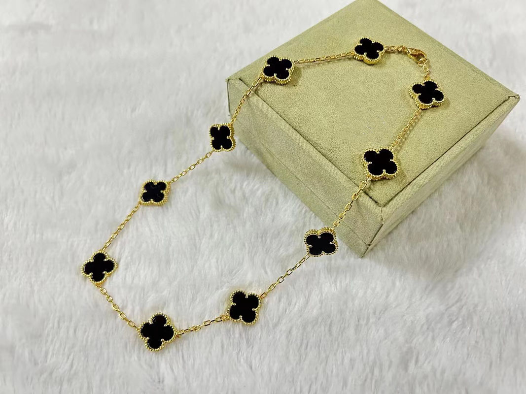 

Luxury VAN brand clover Designer pendant Necklaces 18K Gold cross chain black stone 15MM 4 Leaf 10 Flower choker necklace wedding nice Jewelry