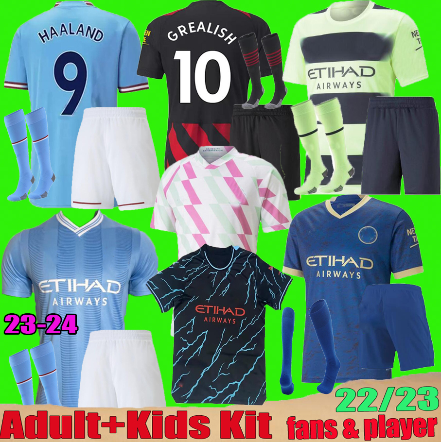 

22 23 Erling Haaland MANS CITIES soccer jerseys PHILLIPS Agueroooo anniversary GREALISH DE BRUYNE FODEN 2023 2024 MANCHESTERS football shirts MEN kids kit, Kit+sock