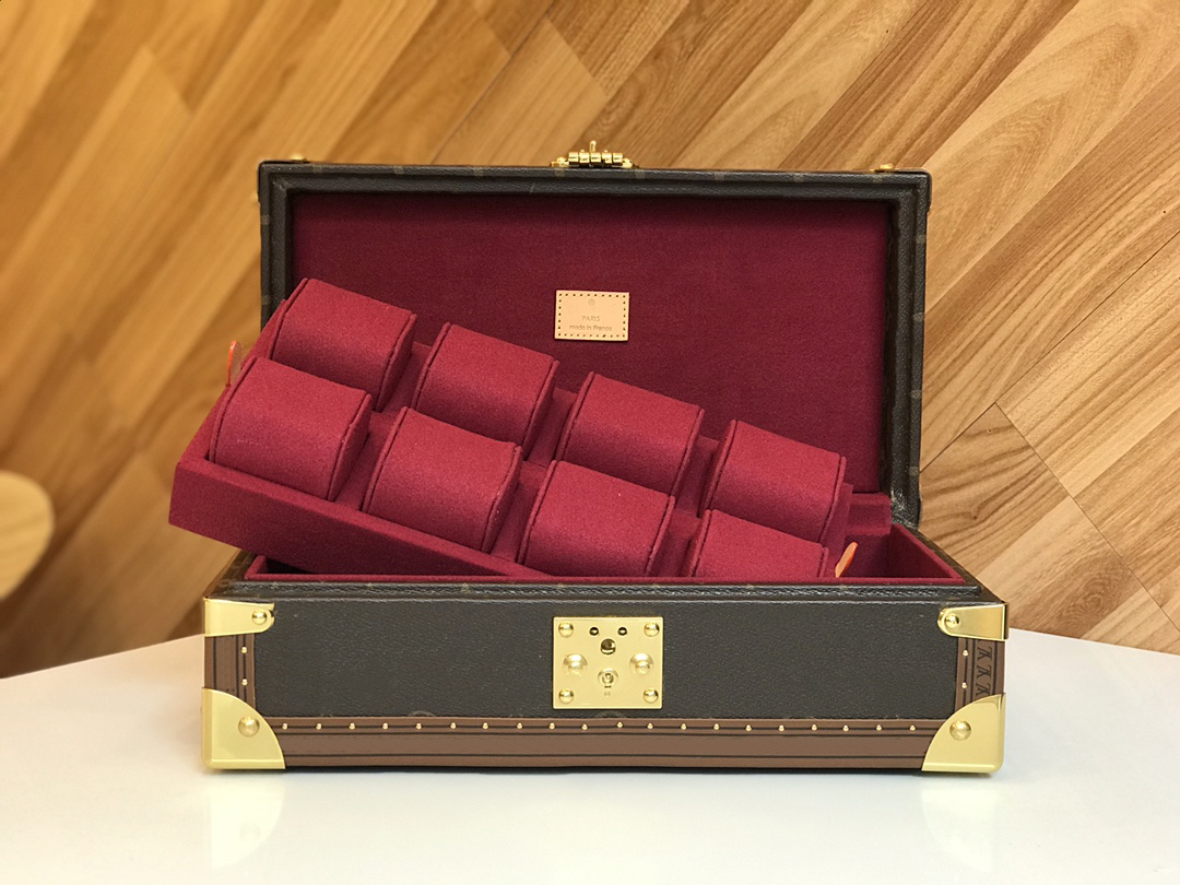 

Coffret 8 Montres watch case bag organizer art of living trunks and travel Damier Garphite canvas can hold up to 8 watches storage box N48226 4700b, Brown flower with khaki inside