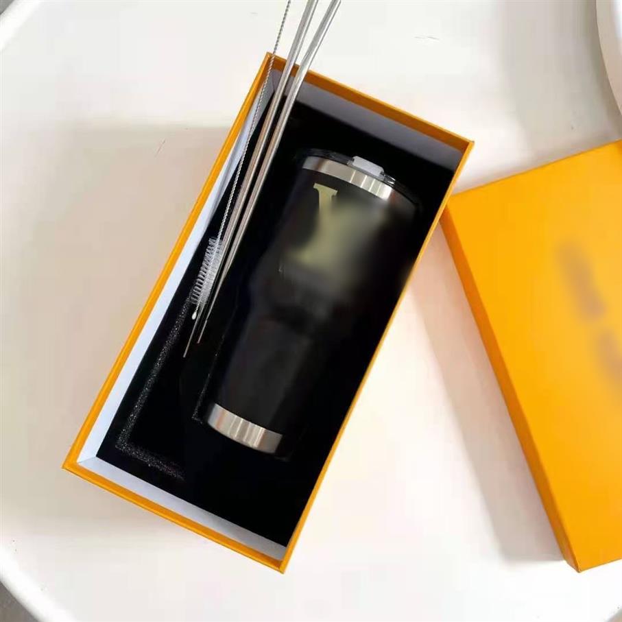 

Luxury designer Stainless steel tumbler Thermos with straw water bottle portable car vacuum cup business outdoor cool drinking cup300w, G tan