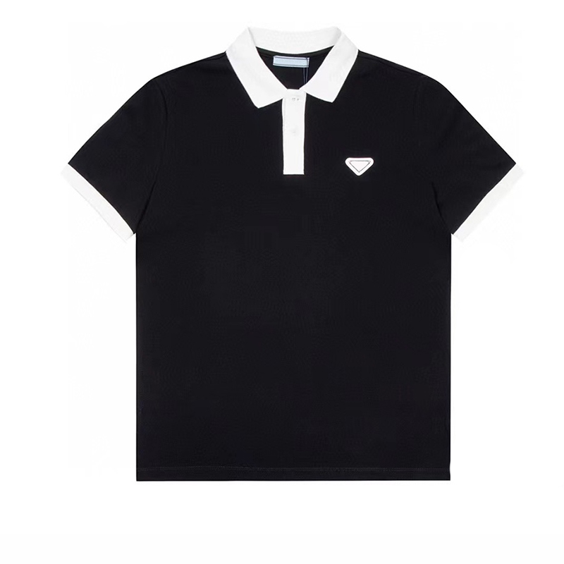 

Designer mens t shirts Women' triangle logo pattern color contrast lapel cotton tshirts lovers loose casual versatile short-level bottom shirt Size /M/L/XL, White