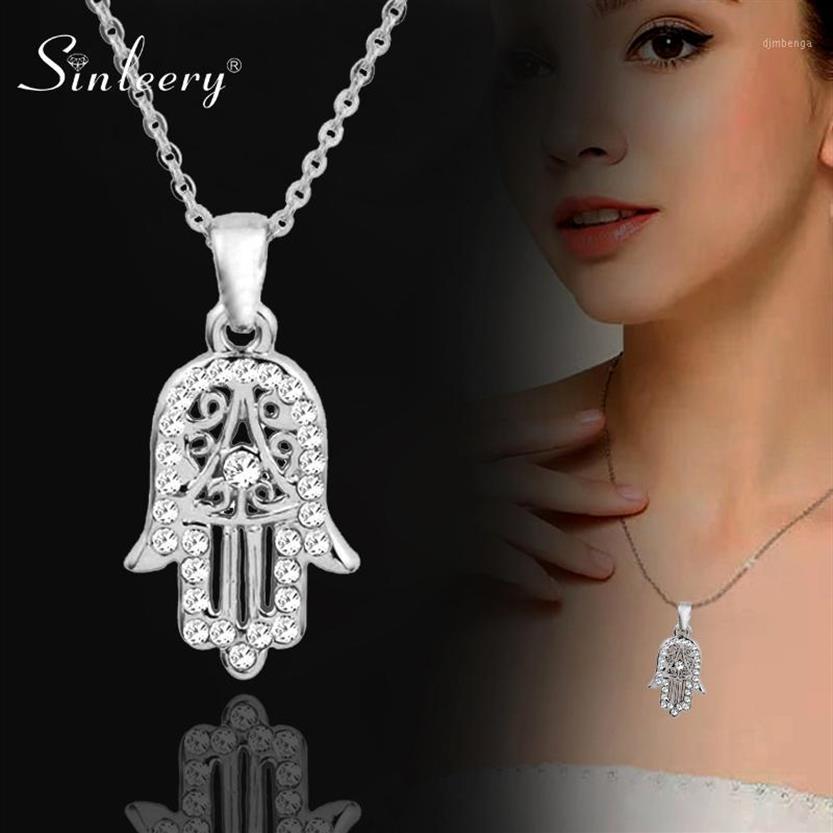 

SINLEERY Classic Hand of Fatima Hamsa Necklace Pendants Silver Color Chain Choker Palm Statement Jewelry for Women XL681 SSF1265n