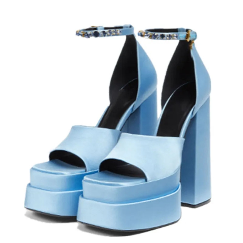 

2023 New Brand Women's Open Toe Sandals Summer Sexy Lady Thick High Heels Platform Dress Party Wedding Shoes, Fuchsia